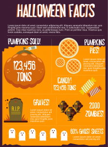 infographic template with pumpkin, grave, and zombie icons